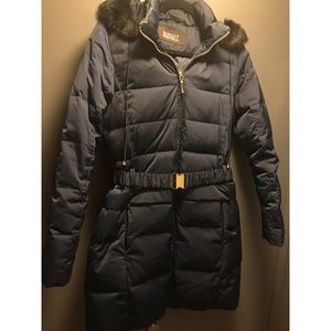 *Badgey Mischka* Winter Coat Metallic Blue S/M Fur